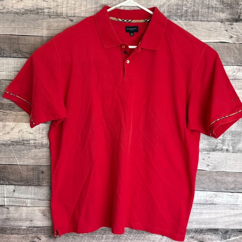 Burberry Golf Polo Shirt Mens XL Red Cotton Preppy Business Classic